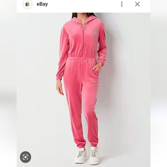 Juicy Couture jumpsuit hoddied velour side pockets - Picture 1 of 15